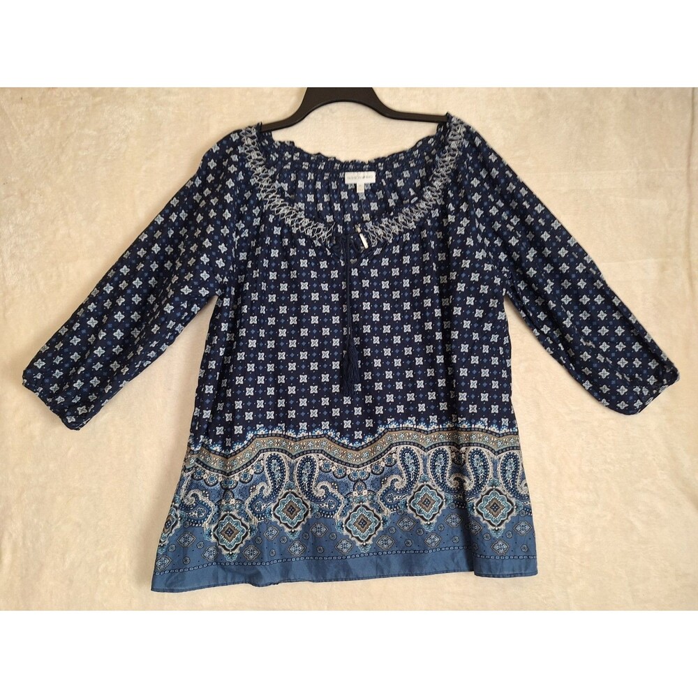 Fashion Bug Women's XL Top Boho 3/4 Sleeve Elastic Shirring Bandana Paisley NWT